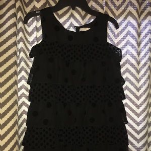 Tiered dress with velvet dots and trim